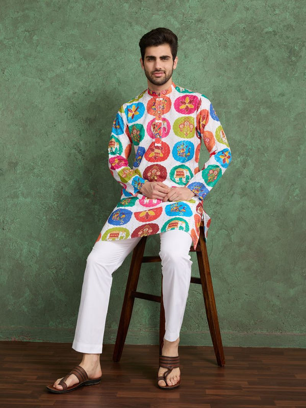 Men's Designer Kurta – Multi-Color, Heavy Rayon, Embroidered