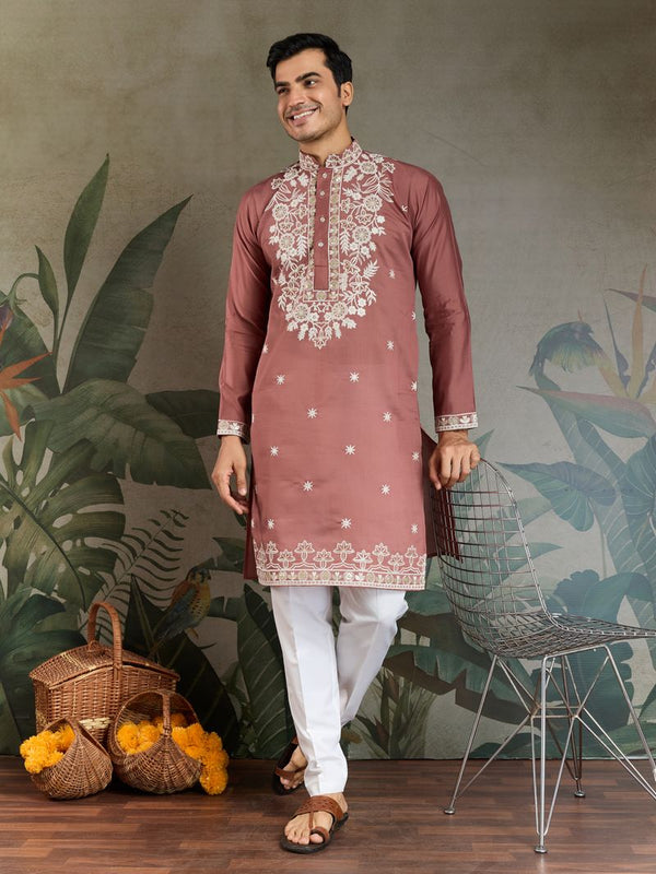 Pastel Chocolate Designer Silk Kurta