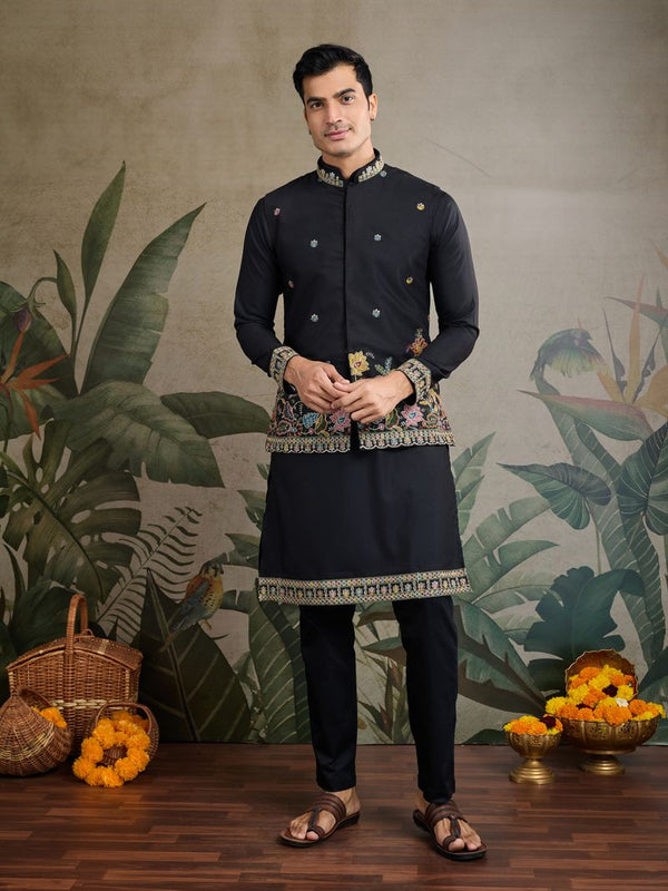 Designer Men's Kurta with Koti Jacket (Black)