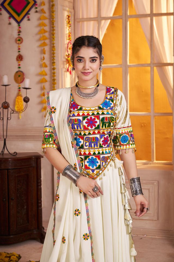 Multi Color White  Viscose Cotton Navratri Collocation
