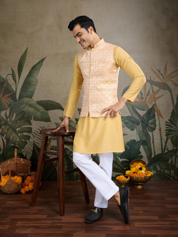 Rajwada Attire Yellow Kurta Set with Jacket