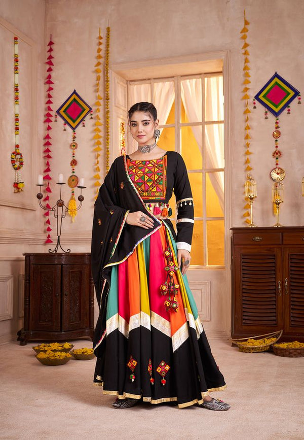 Multi Color- Black Viscose Cotton Navratri Collocation