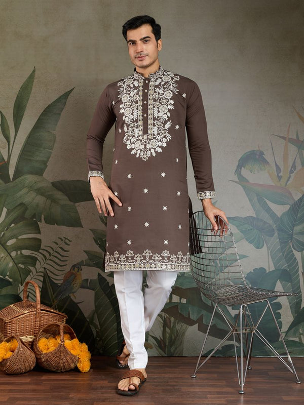 Chocolate Gray Designer Silk Kurta