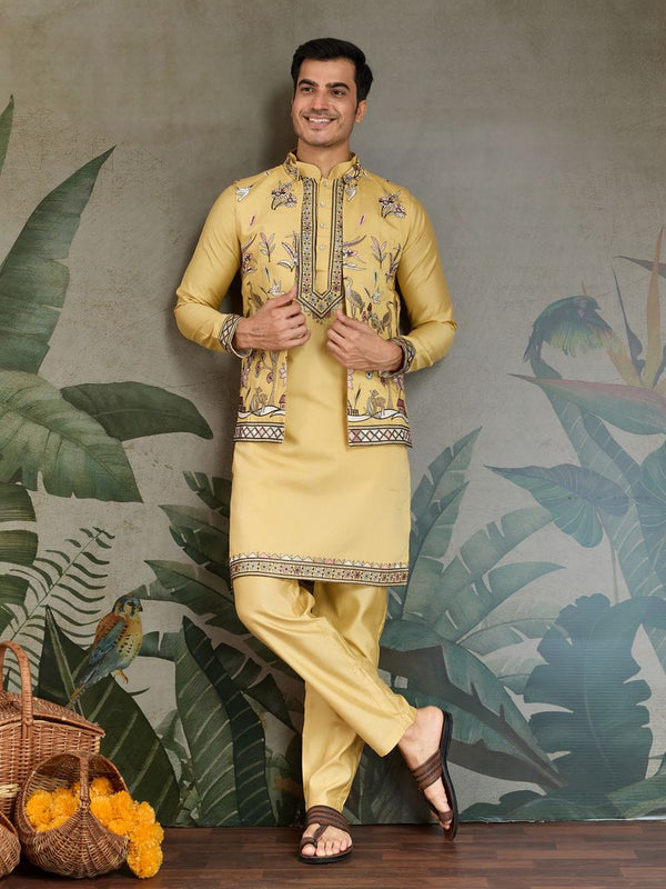 Yellow Embroidered Silk Set