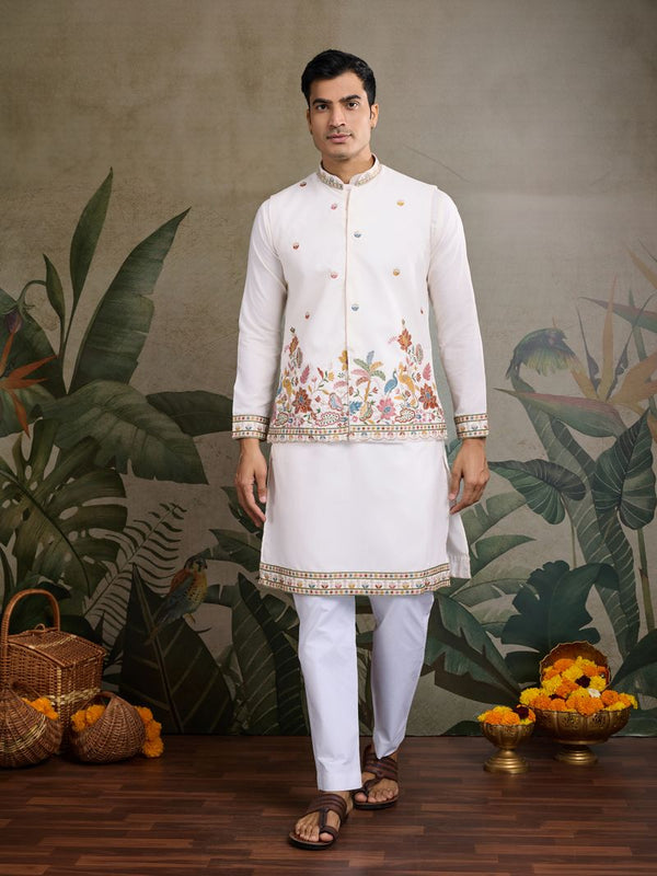 Designer Men's Kurta with Koti Jacket (White)