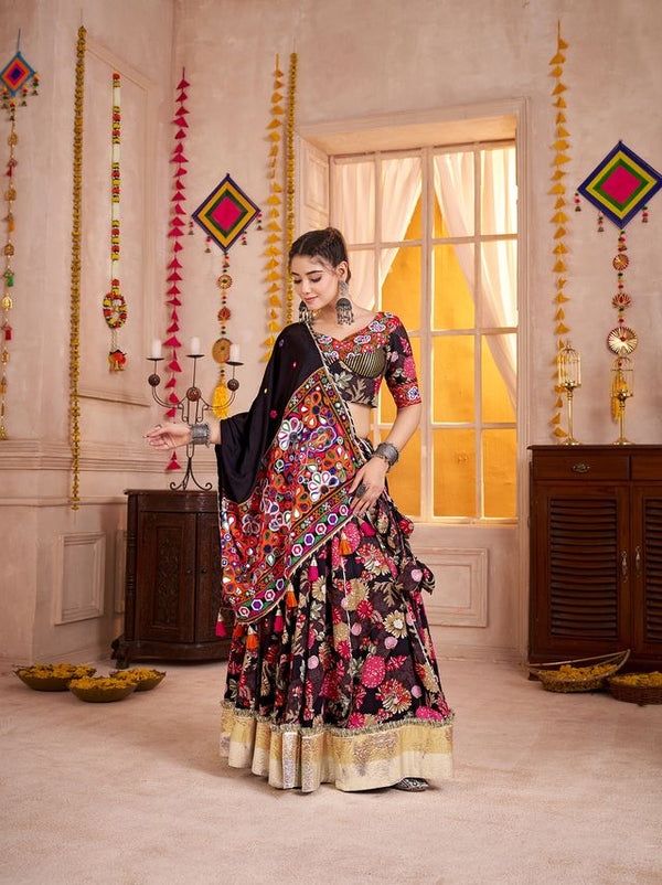 Black Viscose Cotton Navratri Collocation