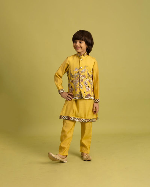 Yellow Mini Ethenic Kids Ware Special Koti- Kurta With Pent