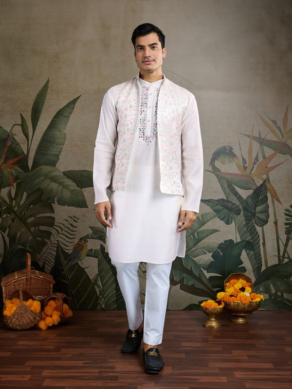 Designer Viscose Silk Kurta Koti Set – Real Mirror & Jacquard Work