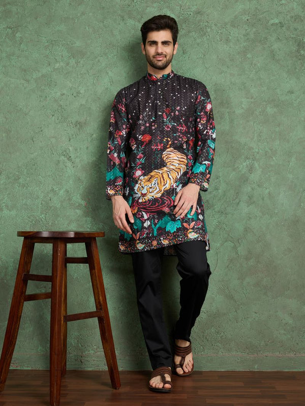 Designer Black Kurta – Embroidered & Printed