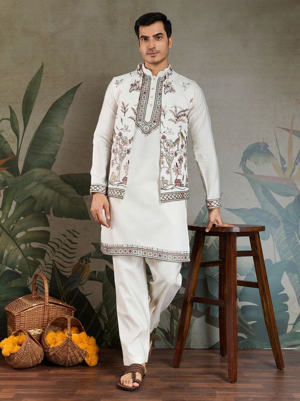 White Classic Kurta Koti Set