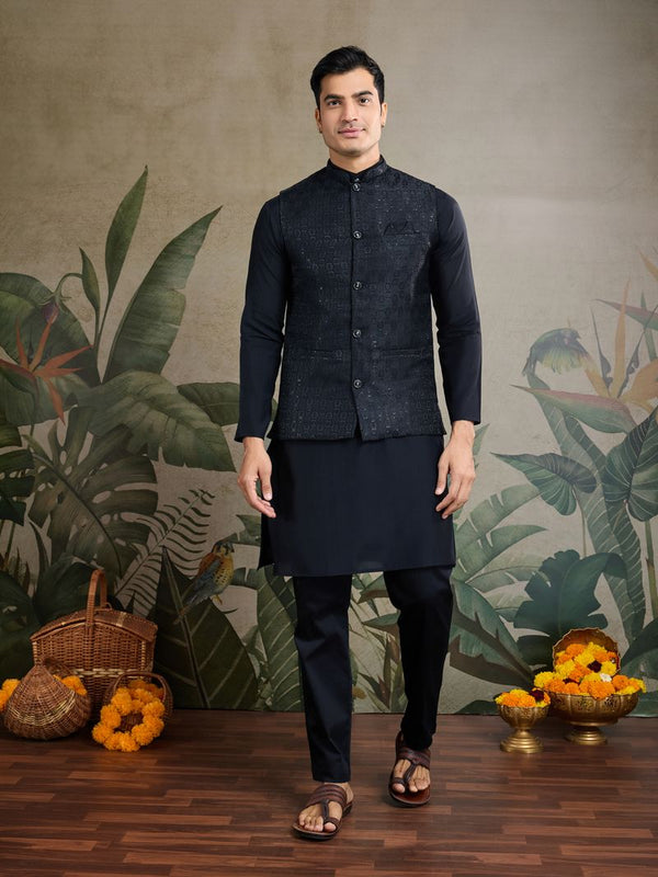 Rajwada Attire Black Kurta Set with Jacket