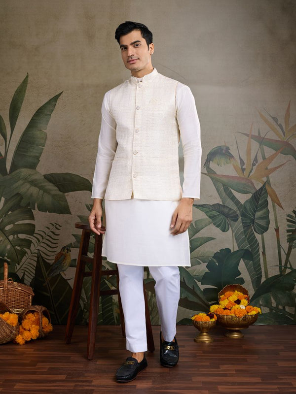 Rajwada Attire Off-White Kurta Set with Jacket