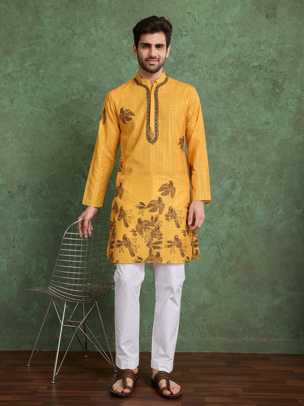 Mustard Rayon Designer Kurta with Embroidery