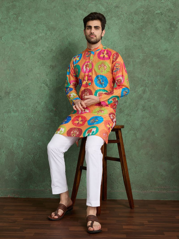 Men's Designer Rayon Kurta – Multi-Color, Embroidered