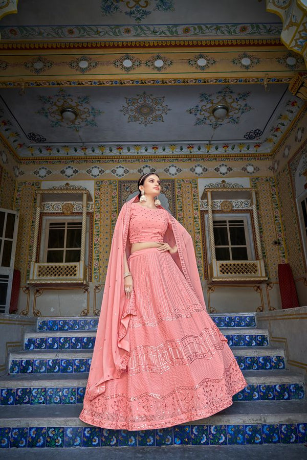 Pink Georgette Thread with Sequence Embroidered Work