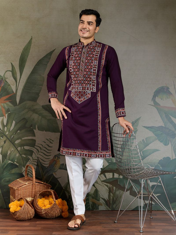Designer Purple Viscose Silk Kurta for Men