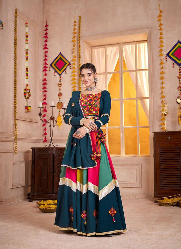 Multi Color-Teal Blue Viscose Cotton Navratri Collcation