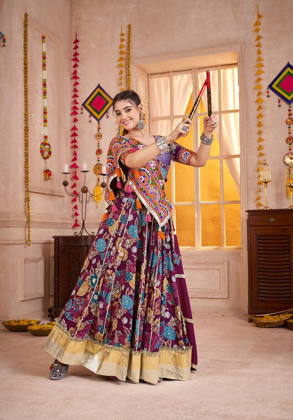 Purple  Viscose Cotton Navratri Collocation