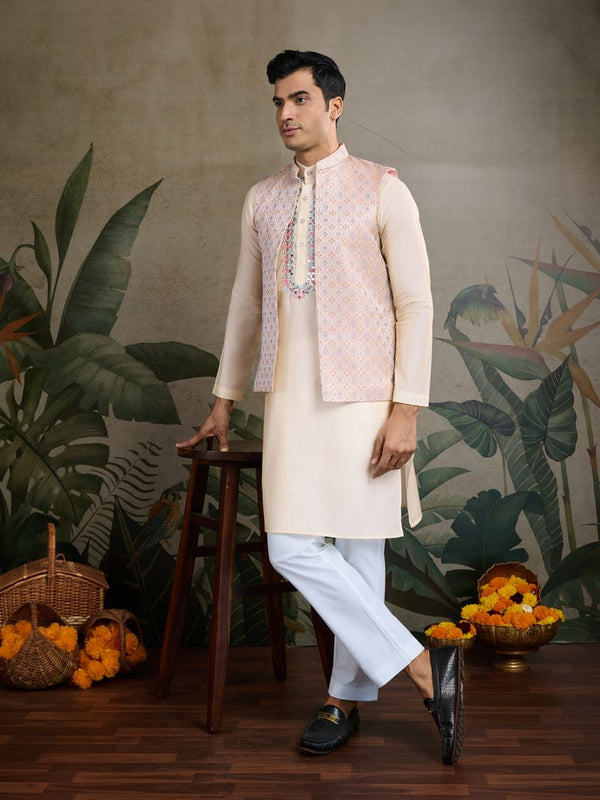 Viscose Silk Kurta Koti Set – Mirror & Jacquard Work