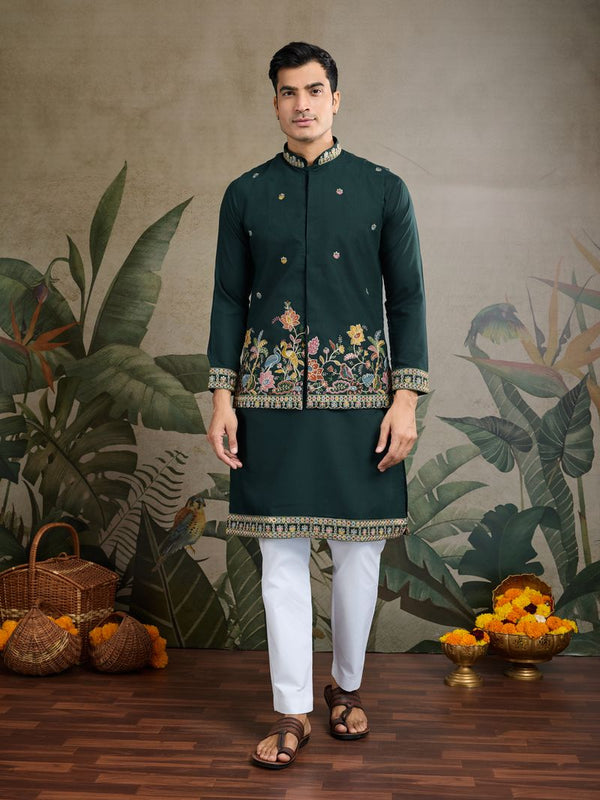 Designer Men's Kurta with Koti Jacket (Green)