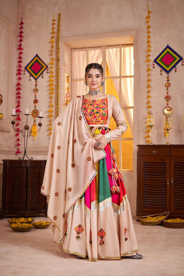 Multi Color- Beige Viscose Cotton Navratri Collocation