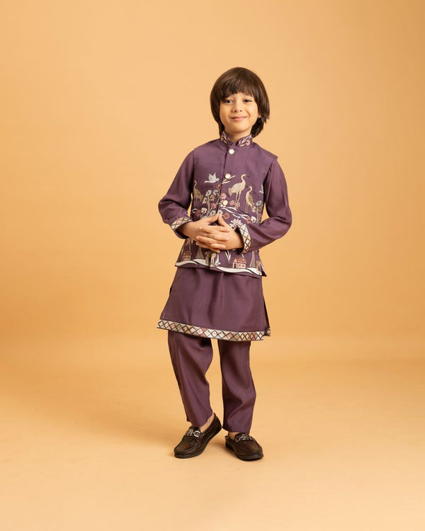 Purple Mini Ethenic Kids Ware Special Koti- Kurta With Pent