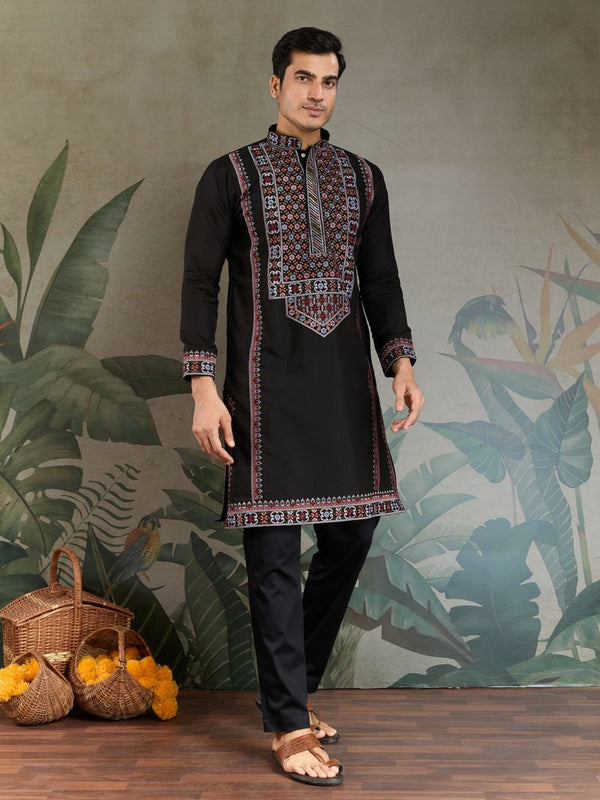 Designer Black Viscose Silk Kurta for Men