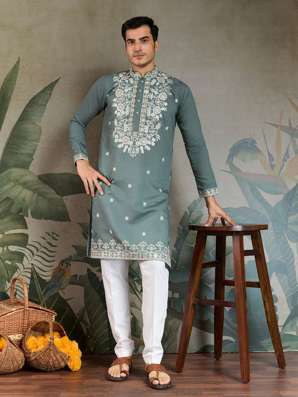 Pastel Pista Designer Silk Kurta