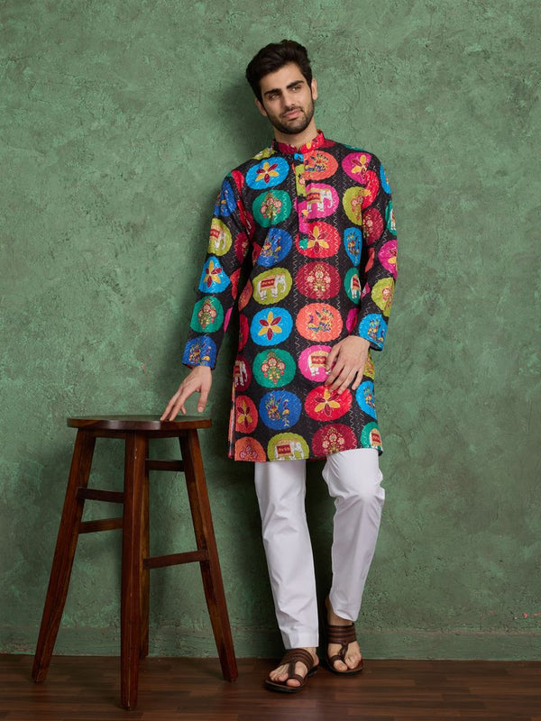 Designer Multi-Colored Rayon Kurta for Men