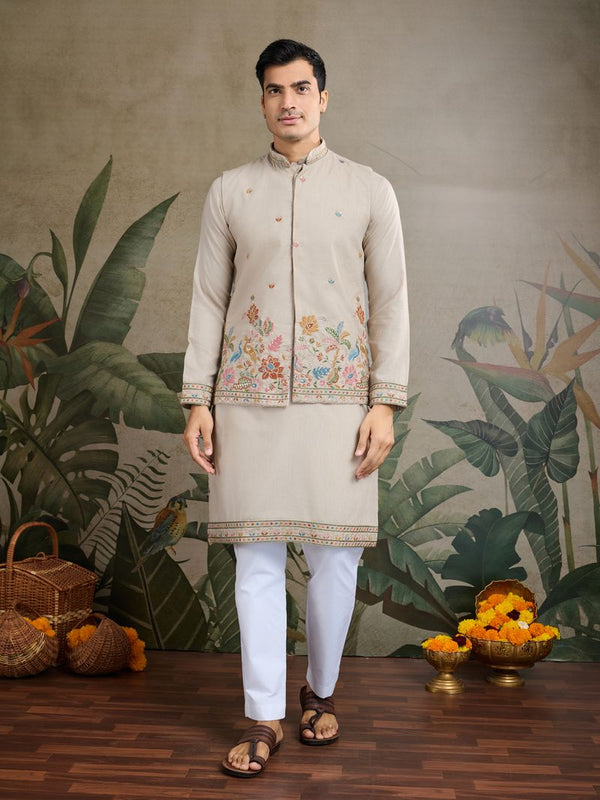Designer Men's Kurta with Koti Jacket (Ivory)