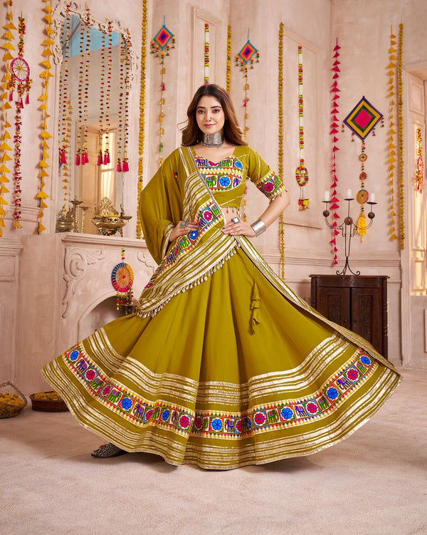 Fluorescent Green Viscose Cotton Navratri Collocation