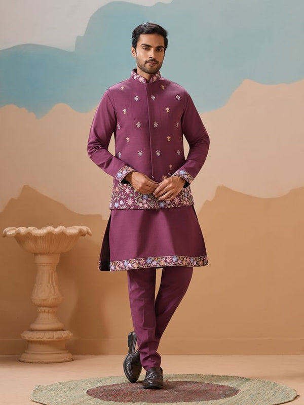 Dusty Multi Thread with Sequence Embroidered Work VISCOSE SILK - Designer Men's Kurta
