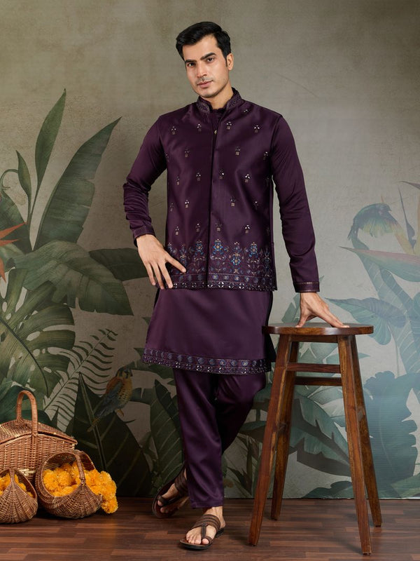 Festive Purple Ethnic Set in Premium Silk with Mirror Work